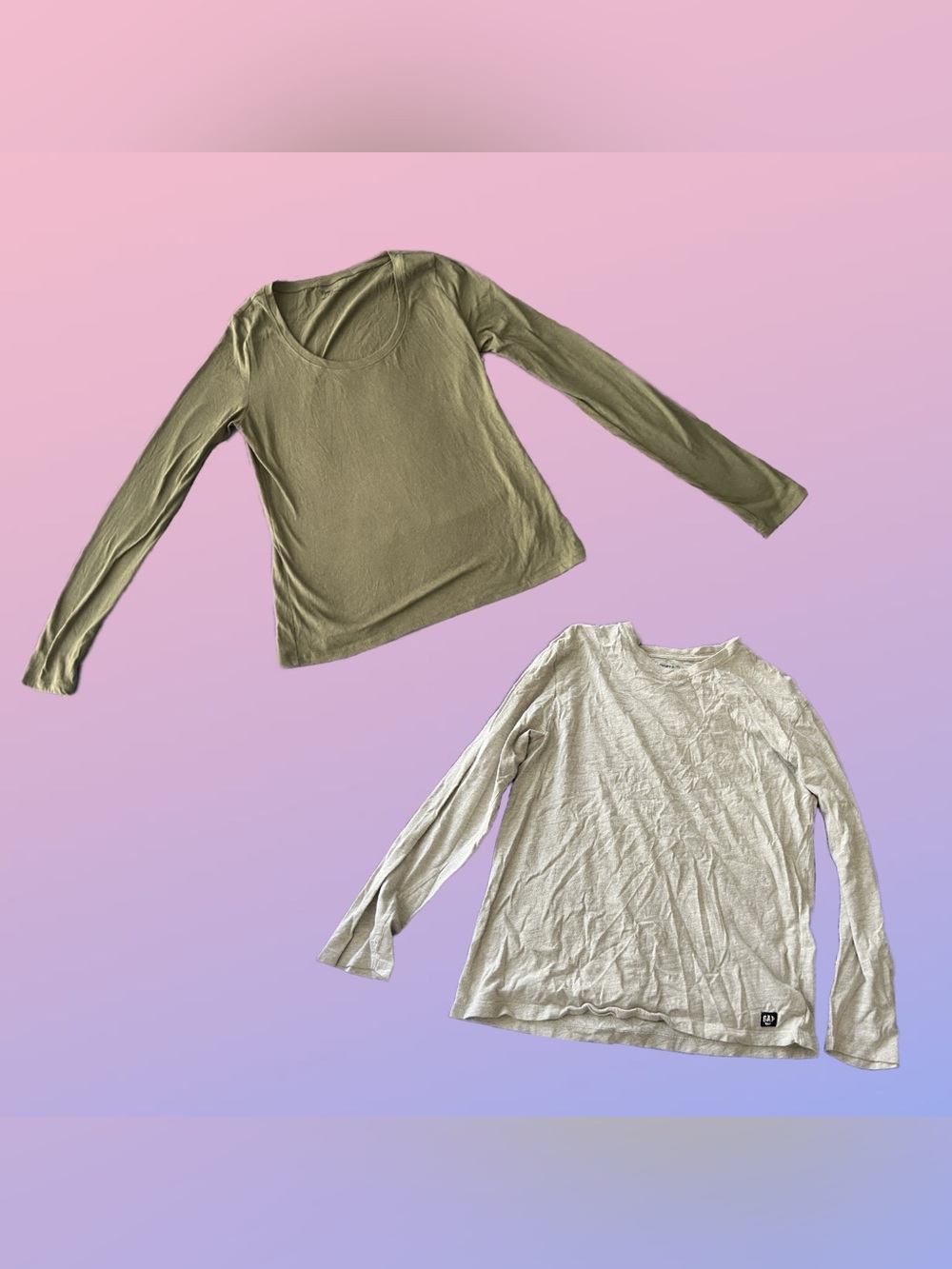 Olive Green and Cream Long Sleeve Scoop Neck Tops (Set of 2)